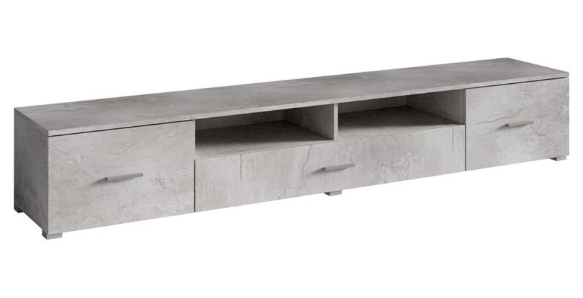 Meuble TV XL 210cm collection CONNOR. Coloris gris effet béton