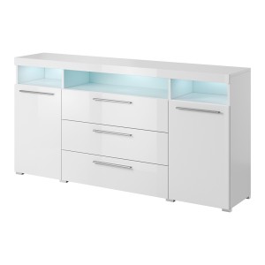 Buffet 180cm pour salon couleur blanc brillant avec éclairage LED multicolore intégré collection BOMBAY.
