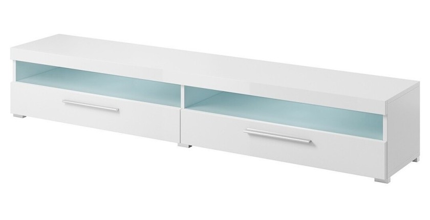 Meuble TV XL 200cm collection BOMBAY. Couleur blanc brillant. Éclairage LED multicolore.