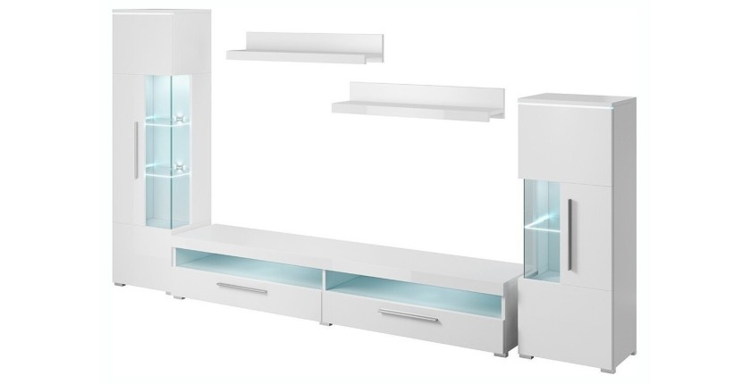 Ensemble de 6 meubles design pour salon coloris blanc brillant collection BOMBAY