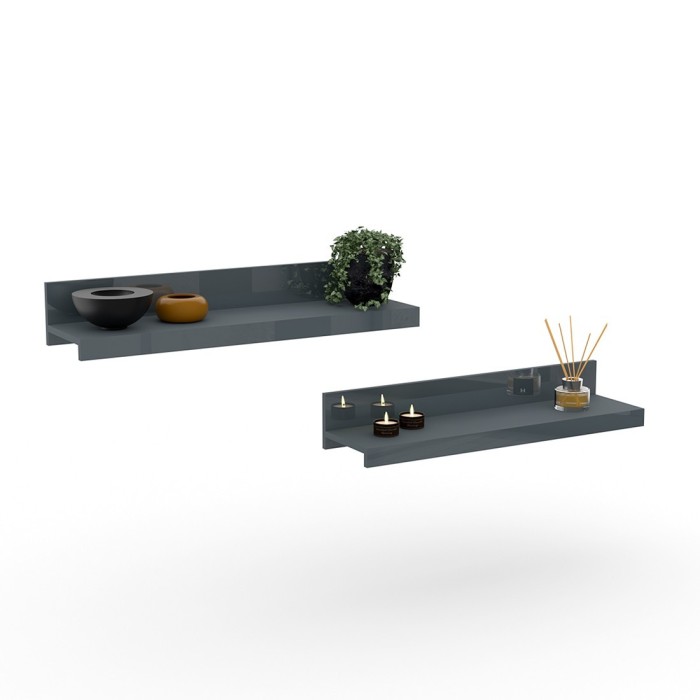 Lot de 2 étagères murales coloris gris brillant. Collection BOMBAY.