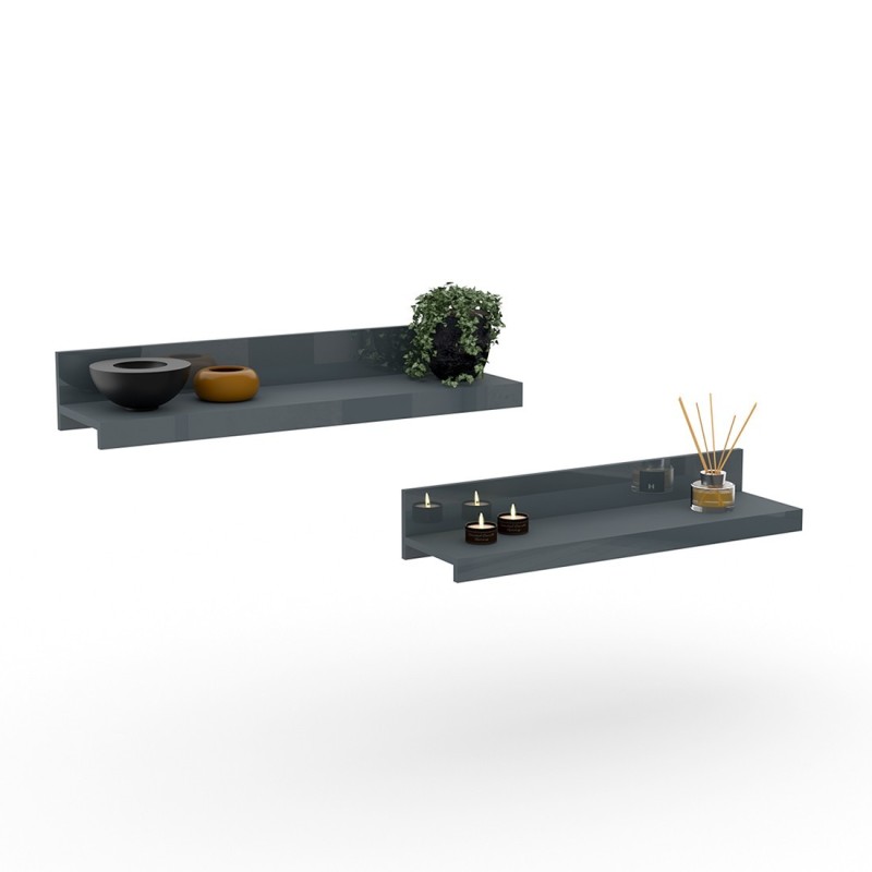 Lot de 2 étagères murales coloris gris brillant. Collection BOMBAY.