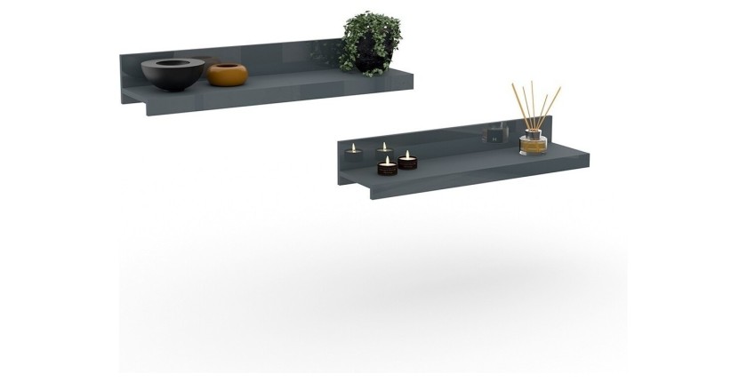 Lot de 2 étagères murales coloris gris brillant. Collection BOMBAY.