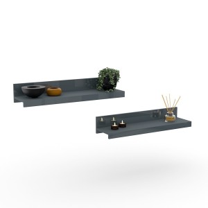 Lot de 2 étagères murales coloris gris brillant. Collection BOMBAY.