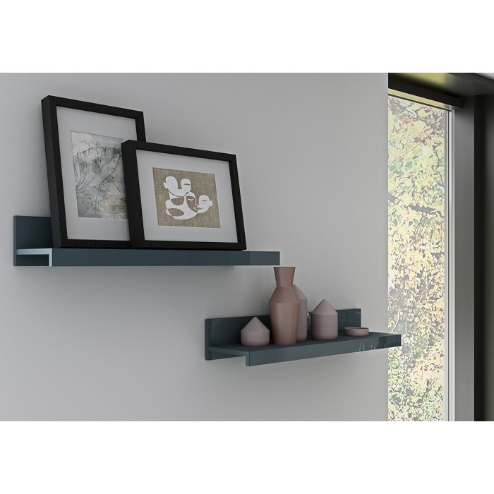 Lot de 2 étagères murales coloris gris brillant. Collection BOMBAY.