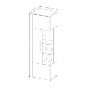 Vitrine haute design avec éclairage LED multicolore collection BOMBAY. Coloris gris brillant. Ouverture Gauche