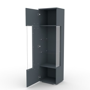 Vitrine haute design avec éclairage LED multicolore collection BOMBAY. Coloris gris brillant. Ouverture Gauche