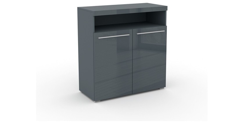 Buffet 90cm pour salon couleur gris brillant avec éclairage LED multicolore intégré collection BOMBAY.