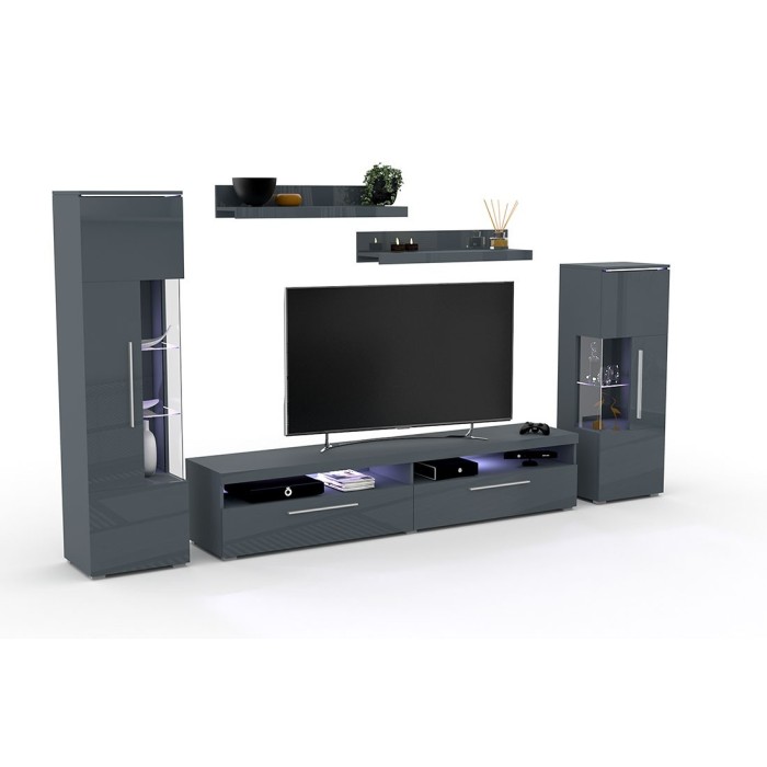 Composition de 5 meubles design pour salon coloris gris brillant collection BOMBAY