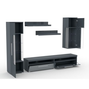 Composition de 5 meubles pour salon coloris gris brillant collection BOMBAY