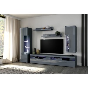 Composition de 5 meubles pour salon coloris gris brillant collection BOMBAY