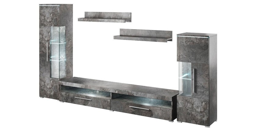 Composition de 5 meubles design pour salon coloris gris effet ardoise collection BOMBAY