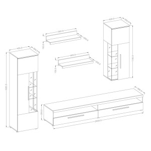 Composition de 5 meubles pour salon coloris effet ardoise collection BOMBAY
