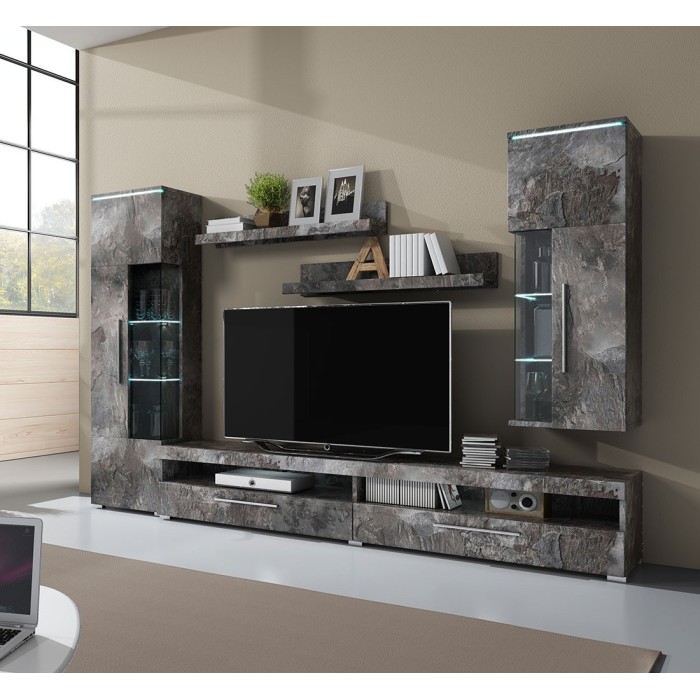 Composition de 5 meubles pour salon coloris effet ardoise collection BOMBAY