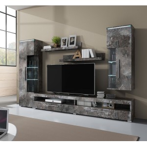 Composition de 5 meubles pour salon coloris effet ardoise collection BOMBAY