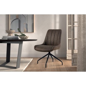Chaise revêtement tissu pour salle à manger coloris brun gris. Collection FANNIN