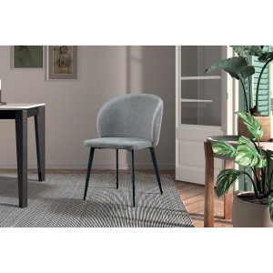 Chaise revêtement tissu pour salle à manger coloris gris clair. Collection HARDIN