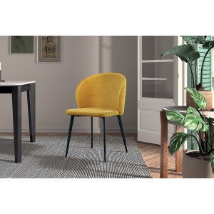 Chaise revêtement tissu pour salle à manger coloris jaune. Collection HARDIN