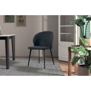 Chaise revêtement tissu pour salle à manger coloris gris foncé. Collection HARDIN