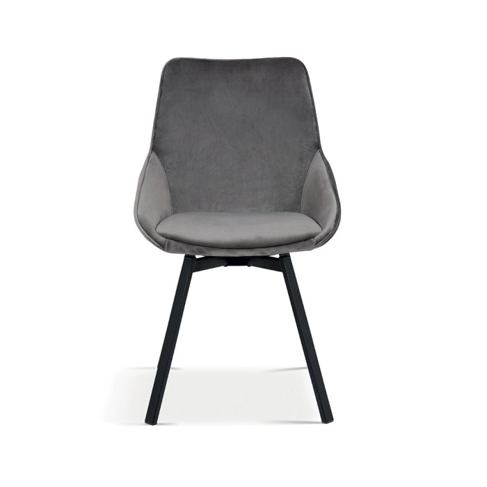 Chaise pivotante en velours gris pour salle à manger. Collection KIRU