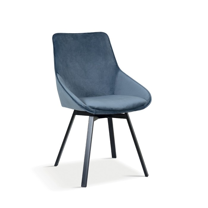 Chaise pivotante en velours bleu pour salle à manger. Collection KIRU