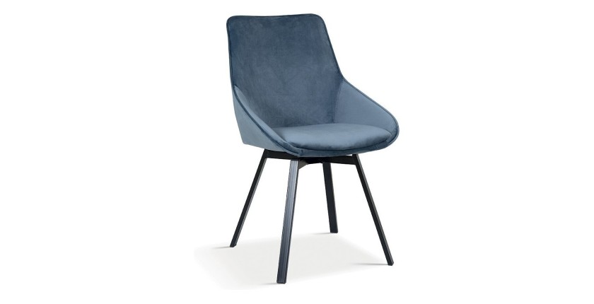 Chaise pivotante en velours bleu pour salle à manger. Collection KIRU