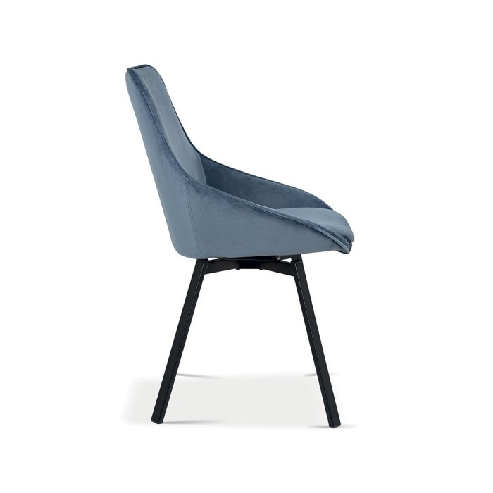 Chaise pivotante en velours bleu pour salle à manger. Collection KIRU