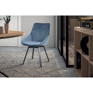 Chaise pivotante en velours bleu pour salle à manger. Collection KIRU