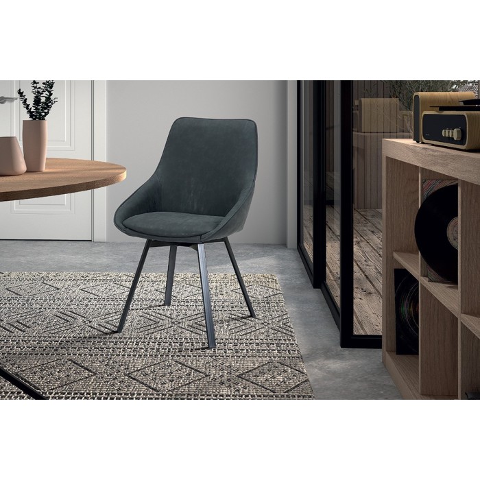 Chaise pivotante PU gris foncé pour salle à manger. Collection KIRU