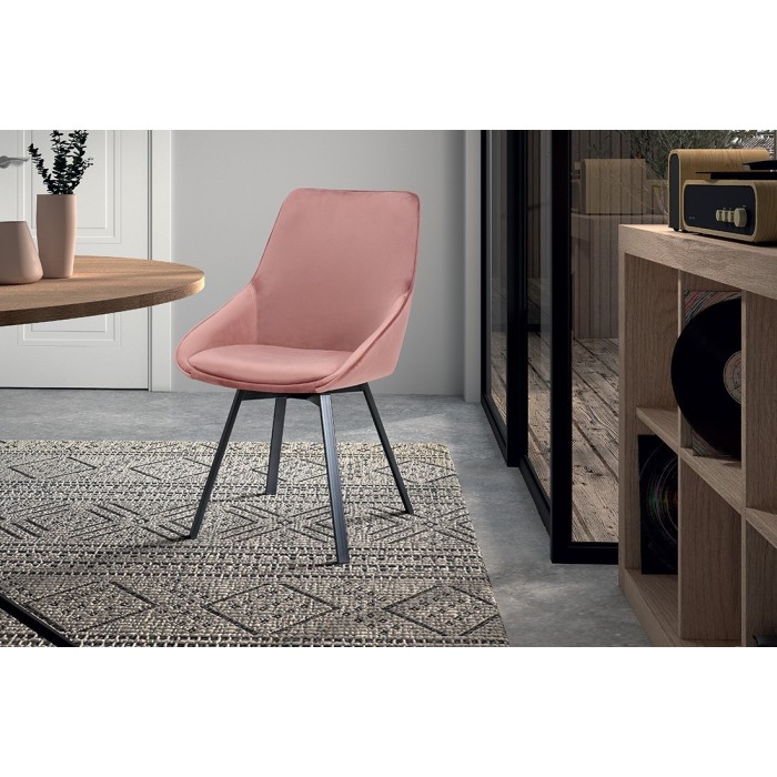 Chaise en velours rose pour salle à manger. Collection KIRU