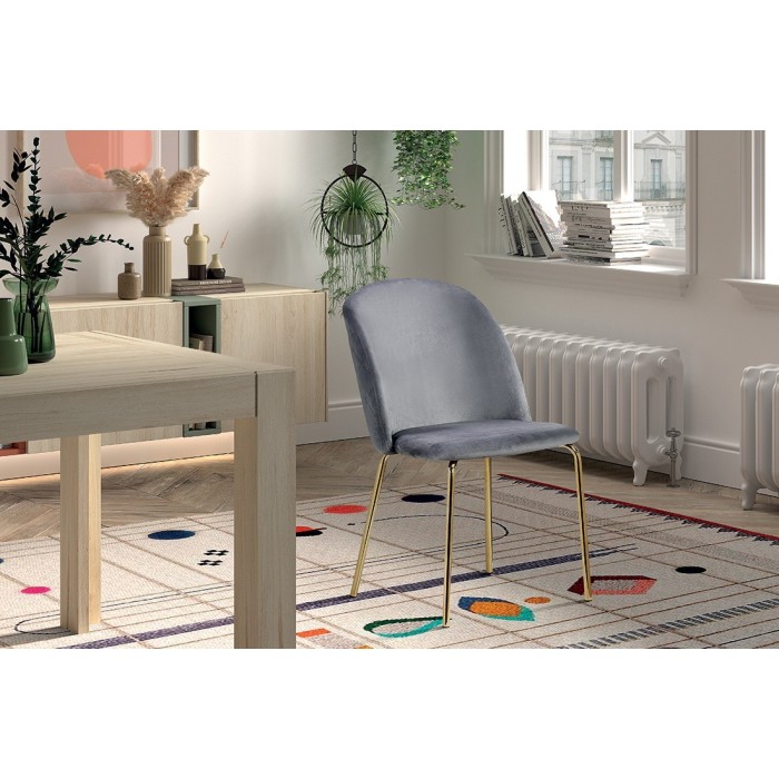 Chaise en velours gris pour salle à manger. Collection NOUMEA