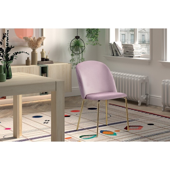 Chaise en velours rose pour salle à manger. Collection NOUMEA