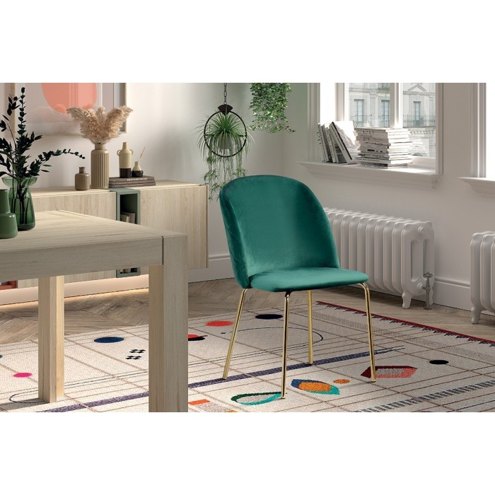 Chaise en velours vert pour salle à manger. Collection NOUMEA