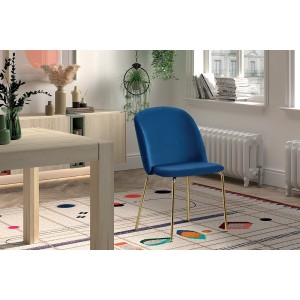 Chaise en velours bleu foncé pour salle à manger. Collection NOUMEA