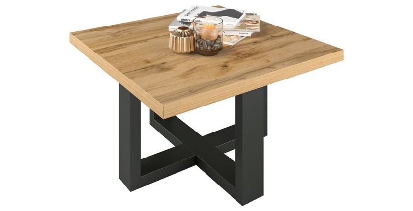 Table basse design forme carrée collection COXI Coloris chêne et noir.