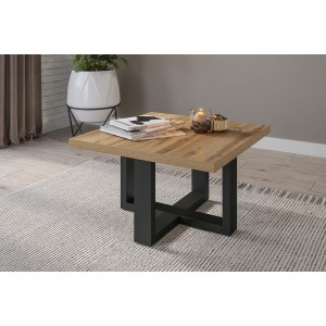 Table basse design forme carrée collection COXI Coloris chêne et noir.