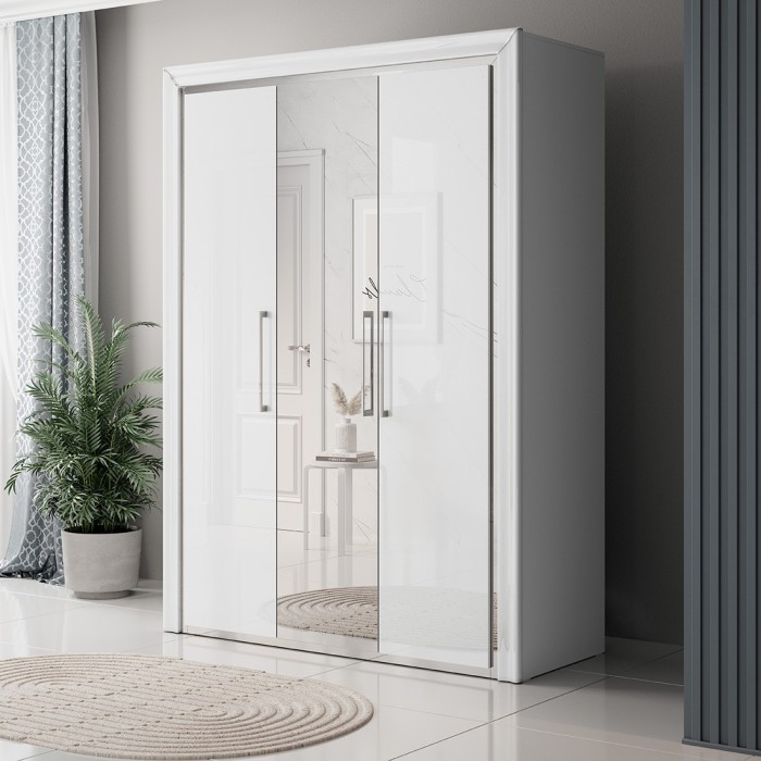 Armoire 150cm collection DOHA. Couleur blanc brillant.