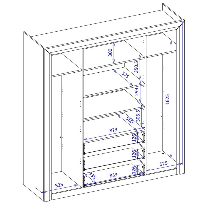 Armoire 4 portes et 3 tiroirs collection DOHA. Coloris blanc brillant et argent.