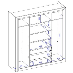 Armoire 4 portes et 3 tiroirs collection DOHA. Coloris blanc brillant et argent.