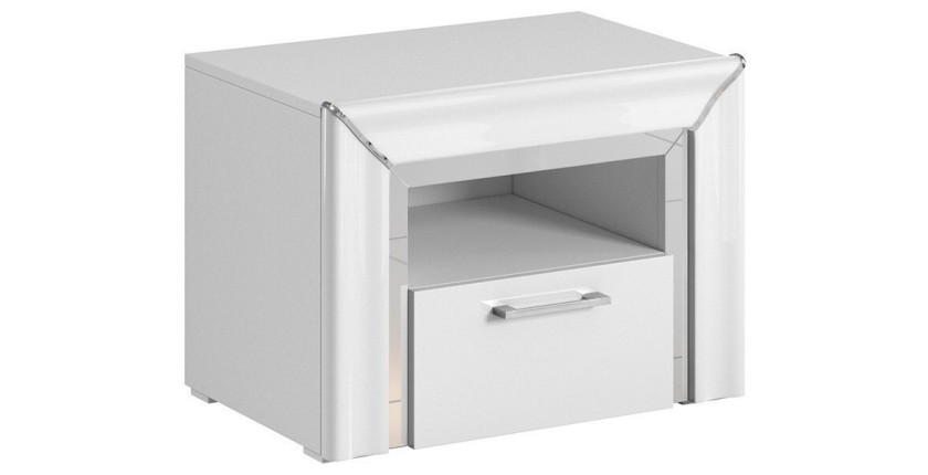 Table de chevet collection DOHA. 1 tiroir et 1 niche. Coloris blanc.