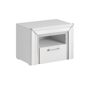 Table de chevet collection DOHA. 1 tiroir et 1 niche. Coloris blanc.