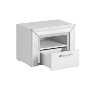 Table de chevet collection DOHA. 1 tiroir et 1 niche. Coloris blanc.