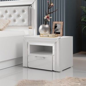 Table de chevet collection DOHA. 1 tiroir et 1 niche. Coloris blanc.