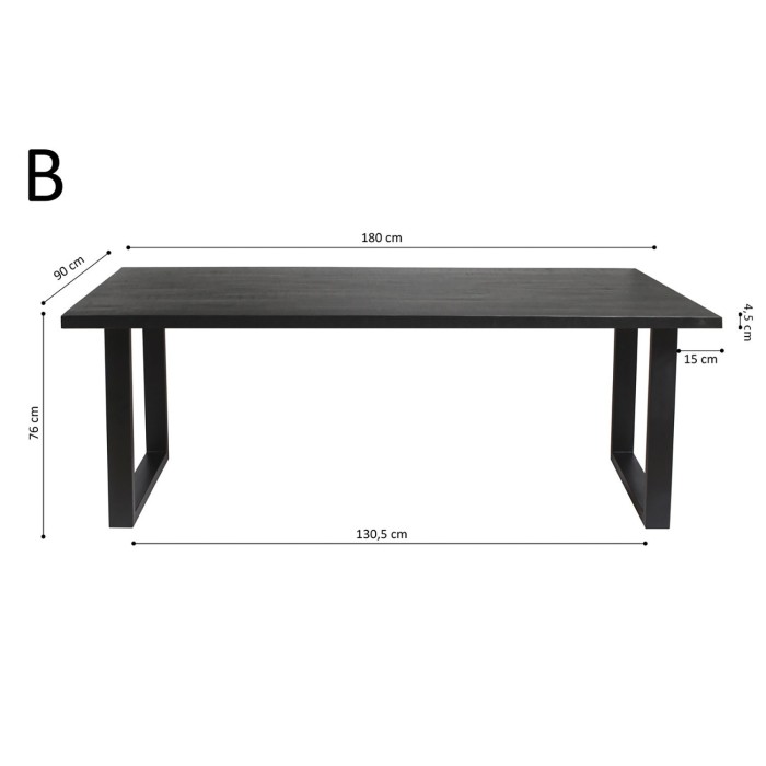 Table à manger design bois massif NIKO - Table rectangulaire noir 180x90