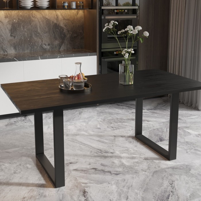Table à manger design bois massif NIKO - Table rectangulaire noir 200x100