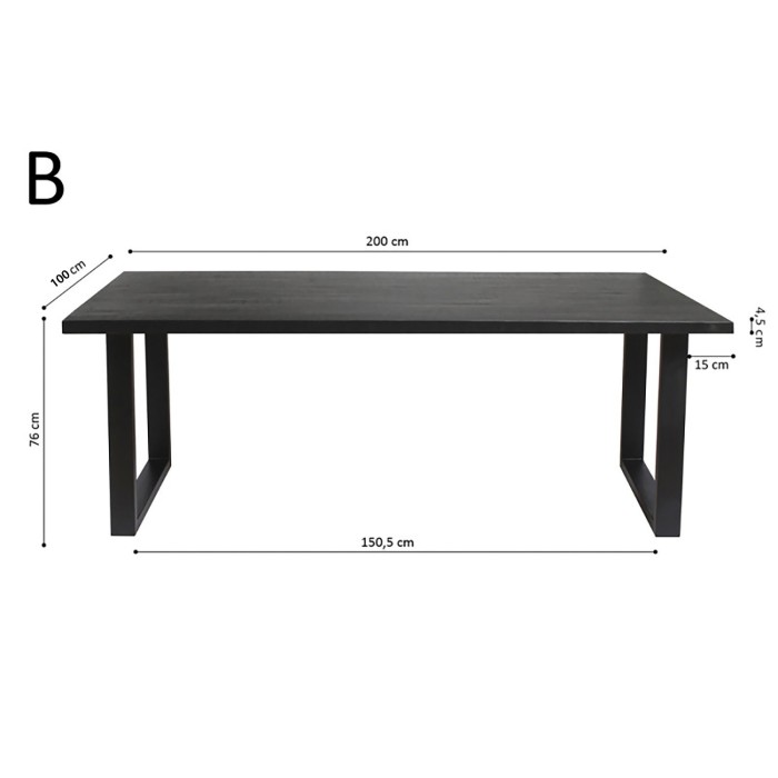 Table à manger design bois massif NIKO - Table rectangulaire noir 200x100