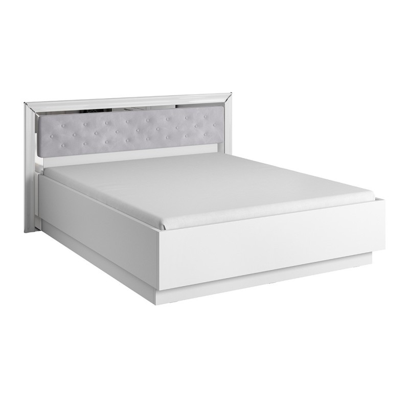 Lit adulte 160x200 collection DOHA. Coloris blanc et argent.