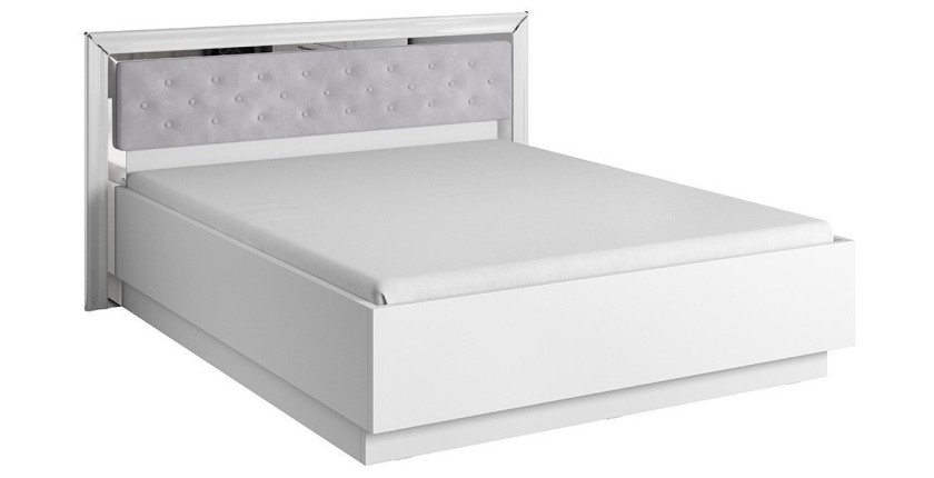 Lit adulte 160x200 collection DOHA. Coloris blanc et argent.