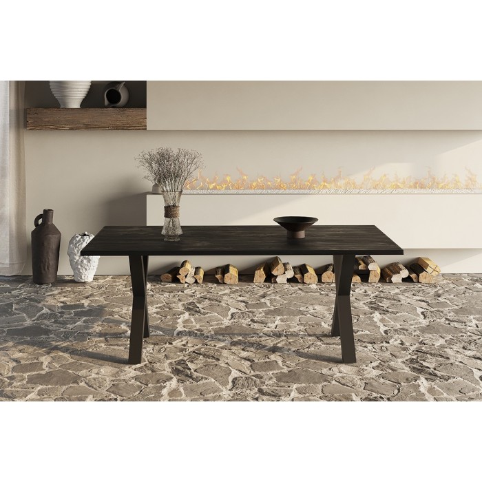 Table à manger design bois massif GOYA - Table noir pied design 200x100