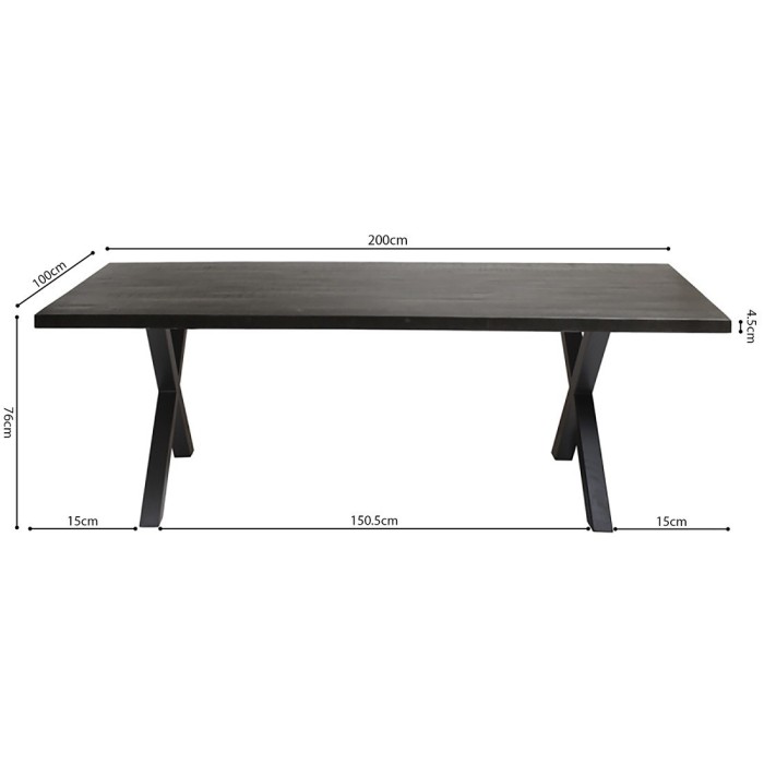 Table à manger design bois massif GOYA - Table noir pied design 200x100